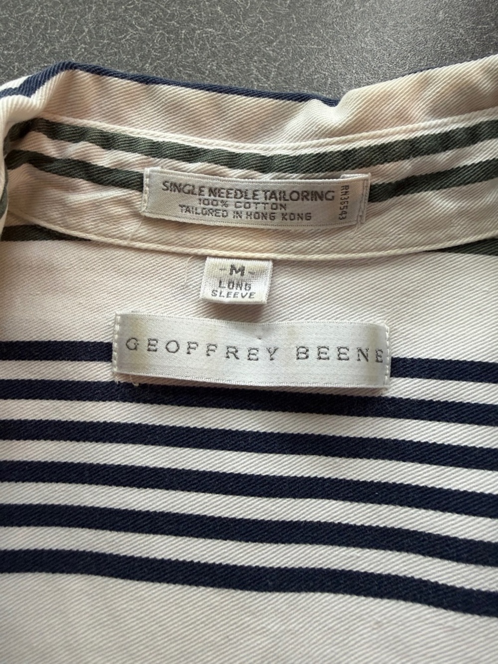 Geoffery Beene mens button down shirt stripe heavy 100% cotton black olive white
